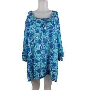 Maggie Barnes Blue Teal White Summer Fall Spring Blouse 2X